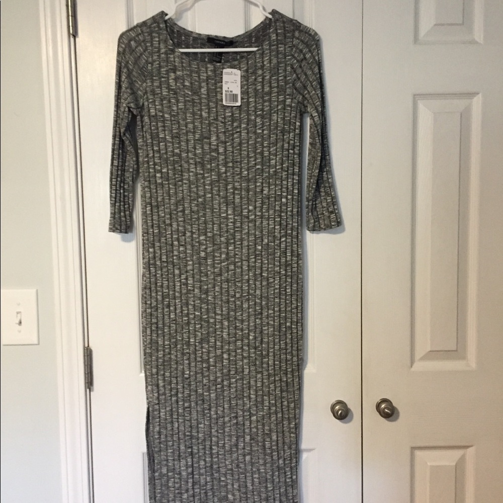 NWT Midi Gray Long Sleeve Ribbed Dress with Slit
